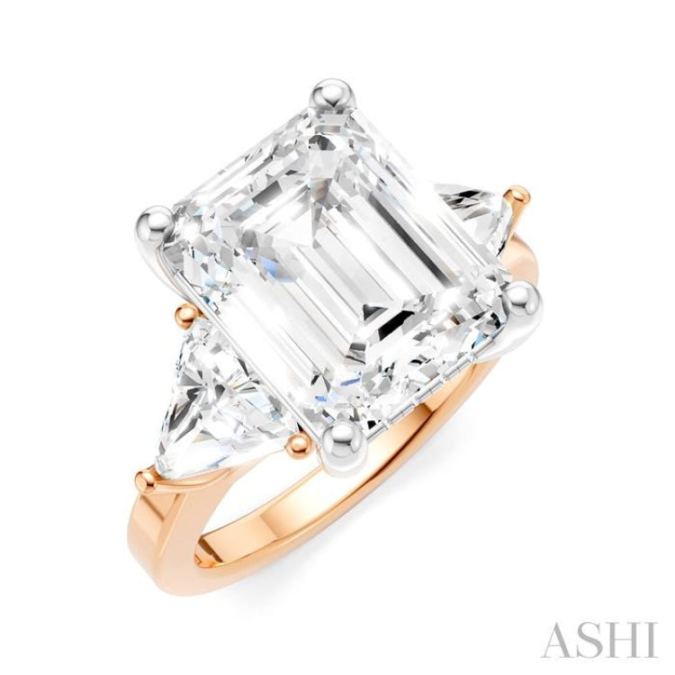 1 Ctw Emerald Shape Trillion and Round Cut Diamond Semi-Mount Engagement Ring in 14K Rose and White Gold