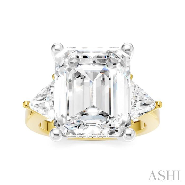 1 Ctw Emerald Shape Trillion and Round Cut Diamond Semi-Mount Engagement Ring in 14K Yellow and White Gold