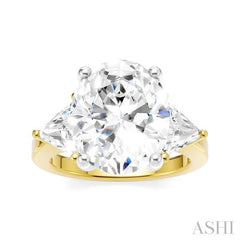 1 Ctw Oval Shape Trillion Cut & Round Cut Diamond Semi-Mount Engagement Ring in 14K Yellow and White Gold