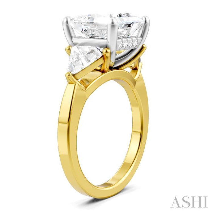 1 Ctw Princess Shape Trillion Cut & Round Cut Diamond Semi-Mount Engagement Ring in 14K Yellow and White Gold