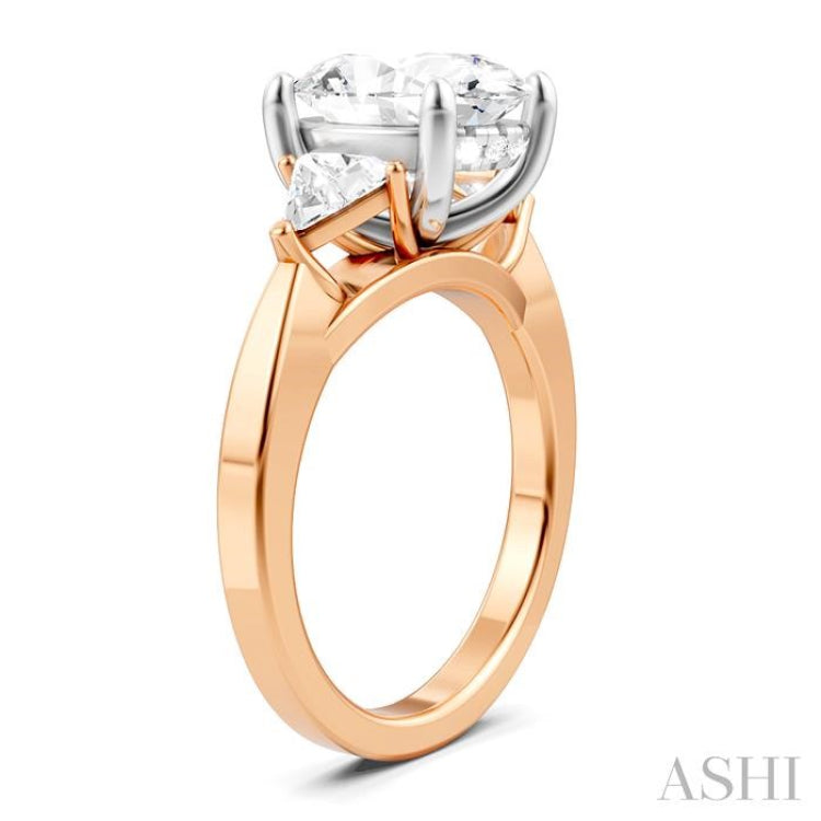 1/2 Ctw Oval Shape Trillion Cut & Round Cut Diamond Semi-Mount Engagement Ring in 14K Rose and White Gold