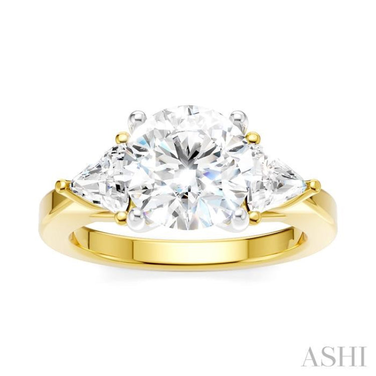 1/2 Ctw Circular Shape Trillion and Round Cut Diamond Semi-Mount Engagement Ring in 14K Yellow and White Gold