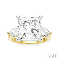 1 Ctw Tri-Mount Princess Shape Center Pear and Round Cut Diamond Semi-Mount Engagement Ring in 14K Yellow and White Gold