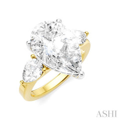 1 Ctw Tri-Mount Centerpiece Pear and Round Cut Diamond Semi-Mount Engagement Ring in 14K Yellow and White Gold