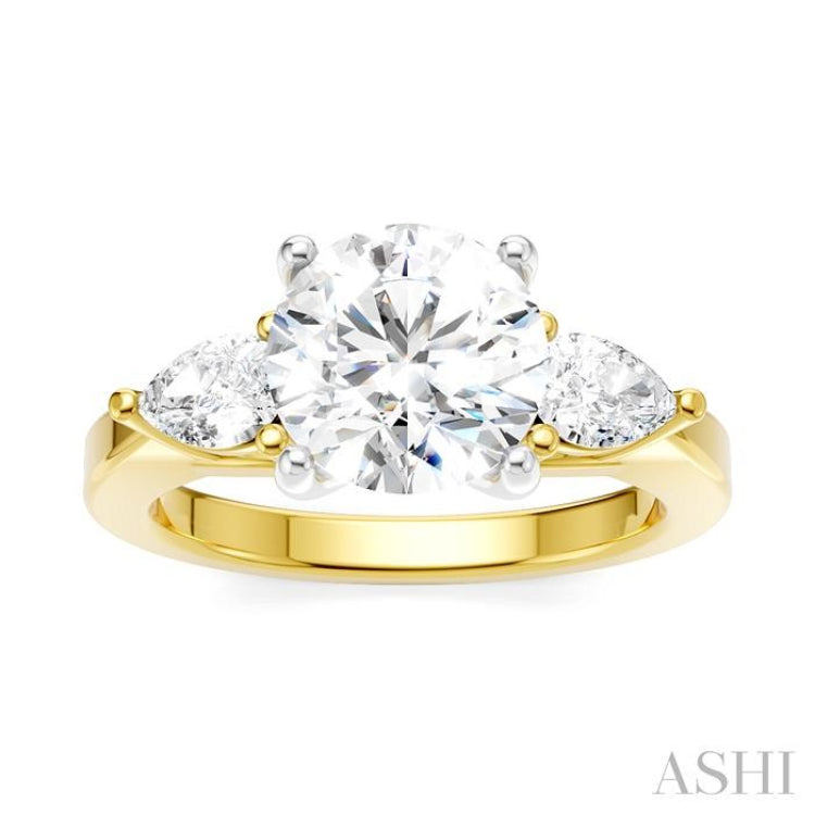 1/2 Ctw Tri-Mount Circular Shape Center Pear and Round Cut Diamond Semi-Mount Engagement Ring in 14K Yellow and White Gold