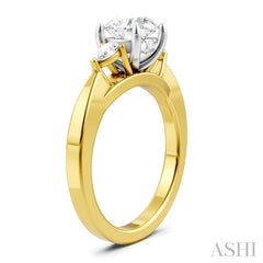 1/4 Ctw Tri-Mount Circular Shape Center Pear and Round Cut Diamond Semi-Mount Engagement Ring in 14K Yellow and White Gold