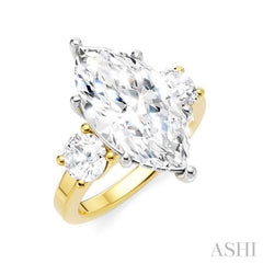 1 Ctw Tri-Mount Marquise Shape Center Round Cut Diamond Semi-Mount Engagement Ring in 14K Yellow and White Gold