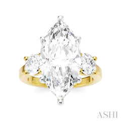 1 Ctw Tri-Mount Marquise Shape Center Round Cut Diamond Semi-Mount Engagement Ring in 14K Yellow and White Gold