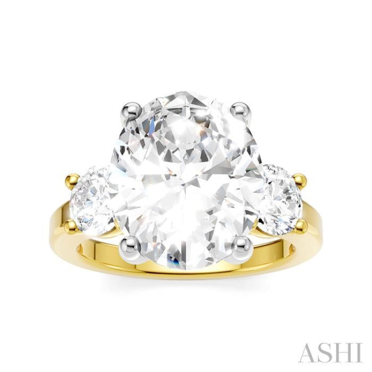 1 Ctw Tri-Mount Past, Present and Future Oval Shape Center Round Cut Diamond Semi-Mount Engagement Ring in 14K Yellow and White Gold