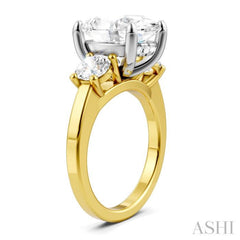 1 Ctw Tri-Mount Past, Present and Future Oval Shape Center Round Cut Diamond Semi-Mount Engagement Ring in 14K Yellow and White Gold