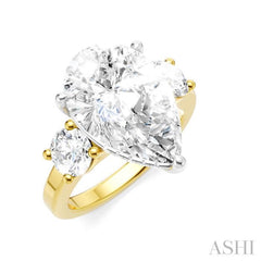 1 Ctw Tri-Mount Pear Shape Round Cut Diamond Semi-Mount Engagement Ring in 14K Yellow and White Gold