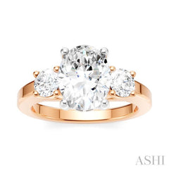 1/2 Ctw Tri-Mount Past, Present and Future Oval Shape Center Round Cut Diamond Semi-Mount Engagement Ring in 14K Rose and White Gold