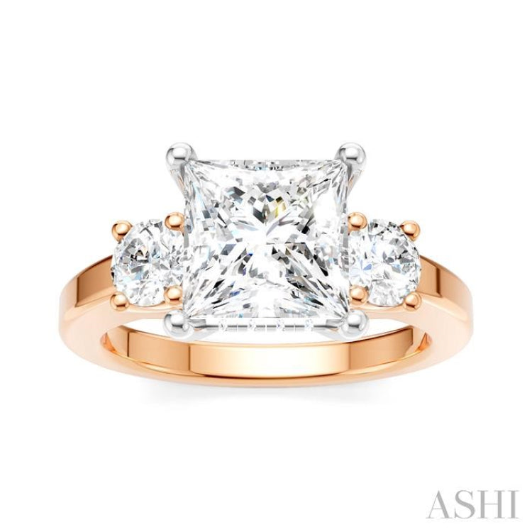 1/2 Ctw Tri-Mount Princess Shape Round Cut Diamond Semi-Mount Engagement Ring in 14K Rose and White Gold