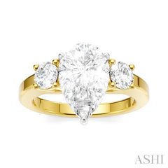 1/2 Ctw Tri-Mount Pear Shape Round Cut Diamond Semi-Mount Engagement Ring in 14K Yellow and White Gold