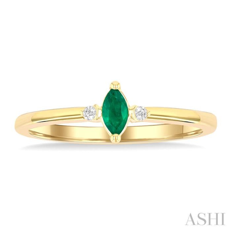 5x2.5 MM Marquise Shape Emerald and 1/50 Ctw Petite Round Cut Diamond Fashion Ring in 10K Yellow Gold
