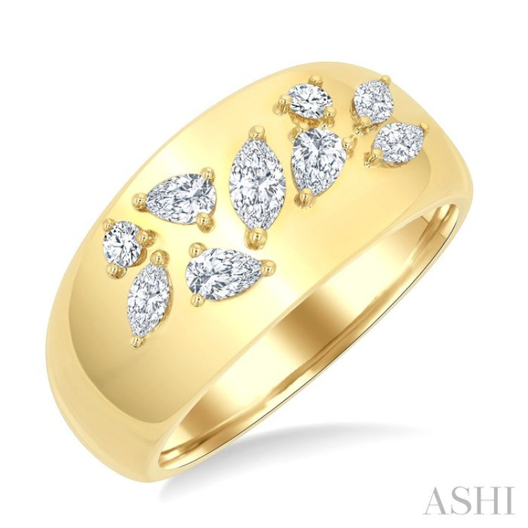 1/2 Ctw Mixed Cut Diamond Mosaic Fashion Wide Band in 14K Yellow Gold