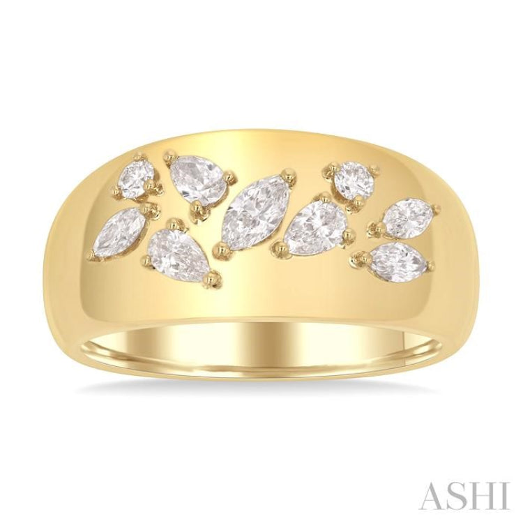 1/2 Ctw Mixed Diamond Cut Fashion Wide Band in 14K Yellow Gold