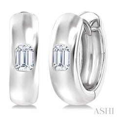 1/3 Ctw Bezel Set Emerald Cut Diamond Fashion Huggie Earrings in 14K White Gold