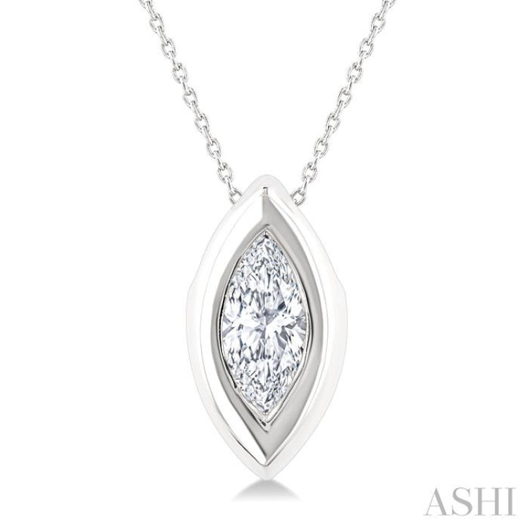 1/3 Ctw Bezel Set Marquise Cut Diamond Bubble Fashion Pendant With Chain in 14K White Gold