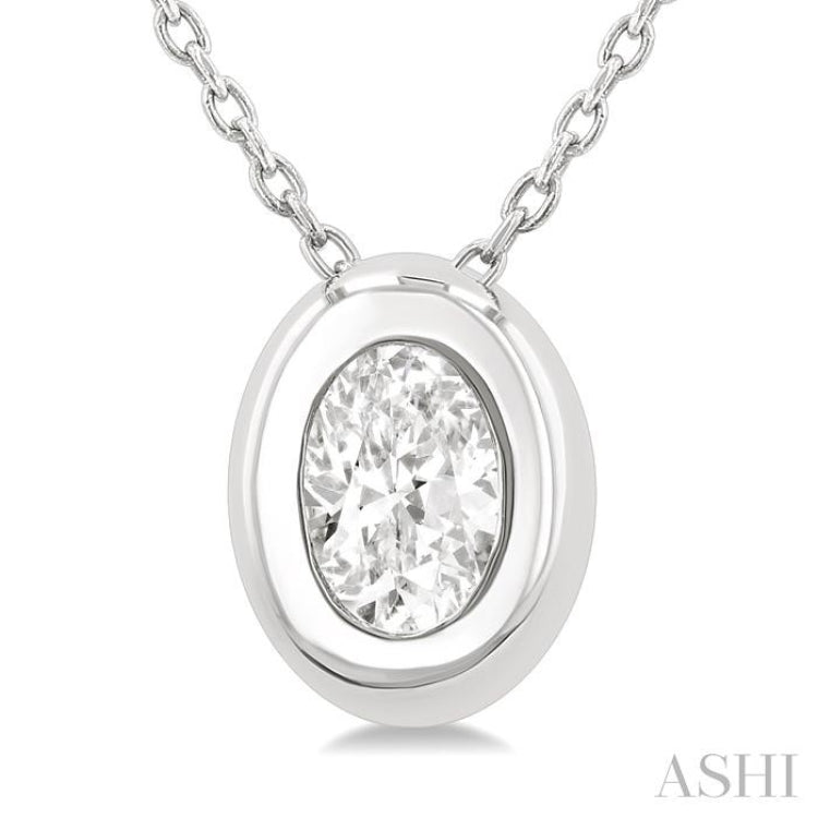 1/3 Ctw Bezel Set Oval Cut Diamond Bubble Fashion Pendant With Chain in 14K White Gold