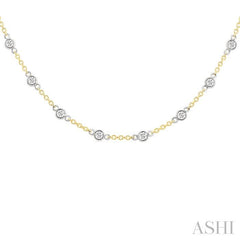 1 Ctw Bezel Set Round Cut Diamond Station Necklace in 14K Yellow and White Gold
