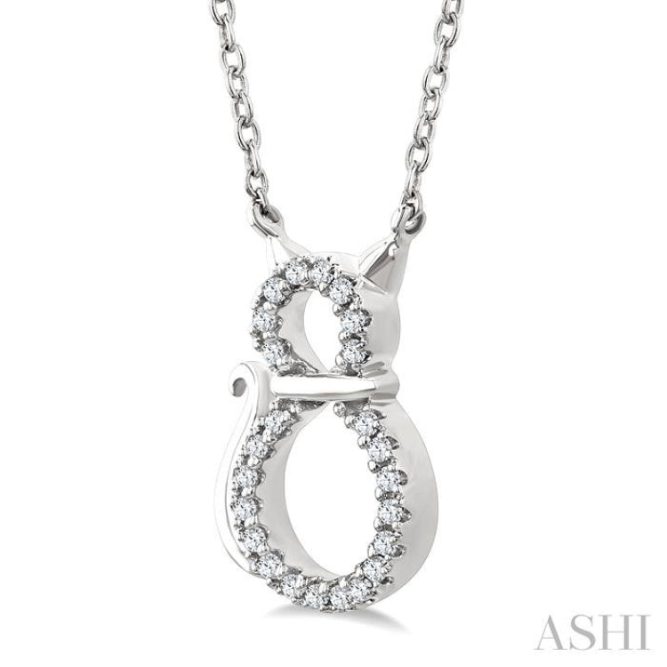 1/10 Ctw Cat Shape Petite Round Cut Diamond Fashion Pendant With Chain in 10K White Gold