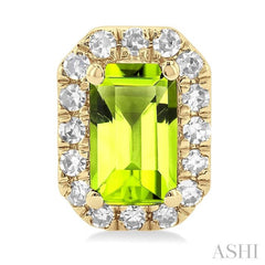 5x3 MM Octagonal Shape Peridot and 1/8 ctw Single Cut Diamond Halo Semi Precious Stud Earrings in 10K Yellow Gold