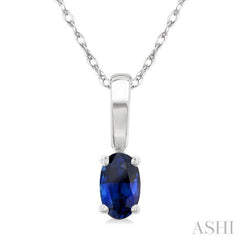 5X3 MM Oval Shape Sapphire Precious Solitaire Pendant With Chain in 14K White Gold