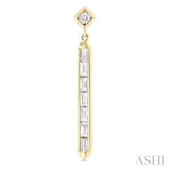 5/8 ctw Kite and Vertical Bar Baguette and Round Cut Diamond Fashion Long Earrings in 14K Yellow Gold