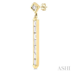 5/8 ctw Kite and Vertical Bar Baguette and Round Cut Diamond Fashion Long Earrings in 14K Yellow Gold