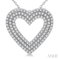 3/8 ctw  Heart Shape Triple Row Round Cut Diamond Fashion Pendant With Chain in 14K White Gold