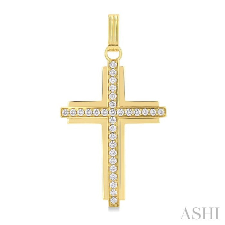 1.00 ctw Round Cut Diamond Cross Pendant in 14K Yellow Gold