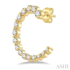 3/4 Ctw Graduated Round Cut Diamond Open Hoop Earrings in 14K Yellow Gold