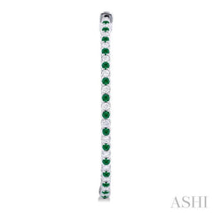 1.6 MM Round Emerald and 1 ctw Round Cut Diamond Precious Inside-Out Alternating Hoop Earrings in 14K White Gold