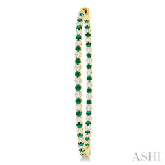 1.8 MM Emerald and Alternating 1 1/2 ctw Round Cut Inside-Out Diamond Precious Hoop Earrings in 14K Yellow Gold