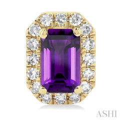 5x3 MM Octagonal Shape Amethyst and 1/8 ctw Single Cut Diamond Halo Semi Precious Stud Earrings in 14K Yellow Gold