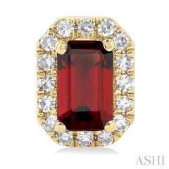 5x3 MM Octagonal Shape Garnet and 1/8 ctw Single Cut Diamond Halo Semi Precious Stud Earrings in 14K Yellow Gold