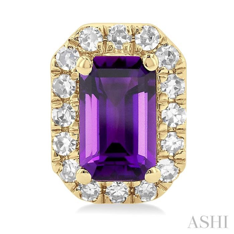 5x3 MM Octagonal Shape Amethyst and 1/8 ctw Single Cut Diamond Halo Semi Precious Stud Earrings in 10K Yellow Gold