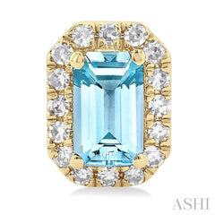 5x3 MM Octagonal Shape Aquamarine and 1/8 ctw Single Cut Diamond Halo Semi Precious Stud Earrings in 10K Yellow Gold