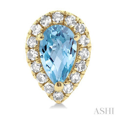 5x3 MM Pear Shape Aquamarine and 1/8 ctw Single Cut Diamond Halo Semi Precious Stud Earrings in 10K Yellow Gold