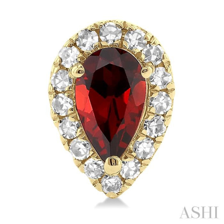 5x3 MM Pear Shape Garnet and 1/8 ctw Single Cut Diamond Halo Semi Precious Stud Earrings in 10K Yellow Gold