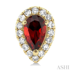 5x3 MM Pear Shape Garnet and 1/8 ctw Single Cut Diamond Halo Semi Precious Stud Earrings in 10K Yellow Gold
