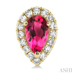 5x3 MM Pear Shape Pink Tourmaline and 1/8 ctw Single Cut Diamond Halo Semi Precious Stud Earrings in 10K Yellow Gold