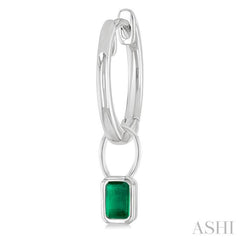 5x3 MM Bezel Set Emerald Precious Fashion Huggie Earrings in 14K White Gold
