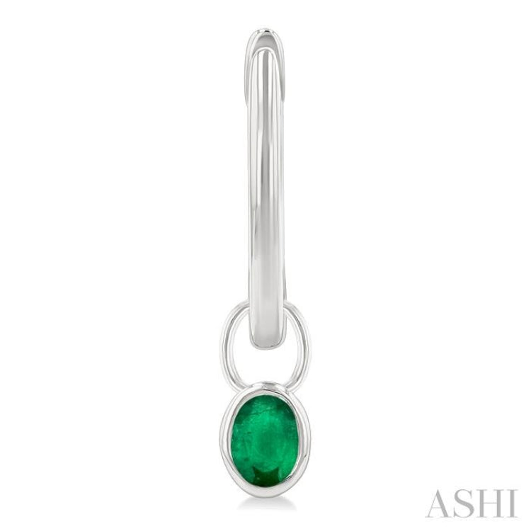 5x3 MM Bezel Set Oval Cut Emerald Precious Fashion Huggie Earrings in 14K White Gold