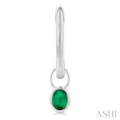 5x3 MM Bezel Set Oval Cut Emerald Precious Fashion Huggie Earrings in 14K White Gold