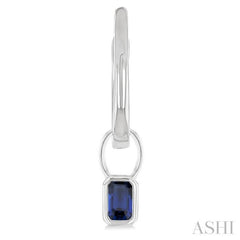 5x3 MM Bezel Set Emerald Cut Sapphire Precious Fashion Huggie Earrings in 14K White Gold