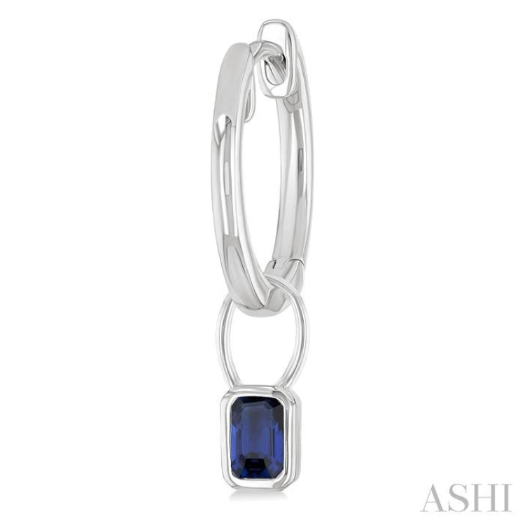 5x3 MM Bezel Set Emerald Cut Sapphire Precious Fashion Huggie Earrings in 14K White Gold