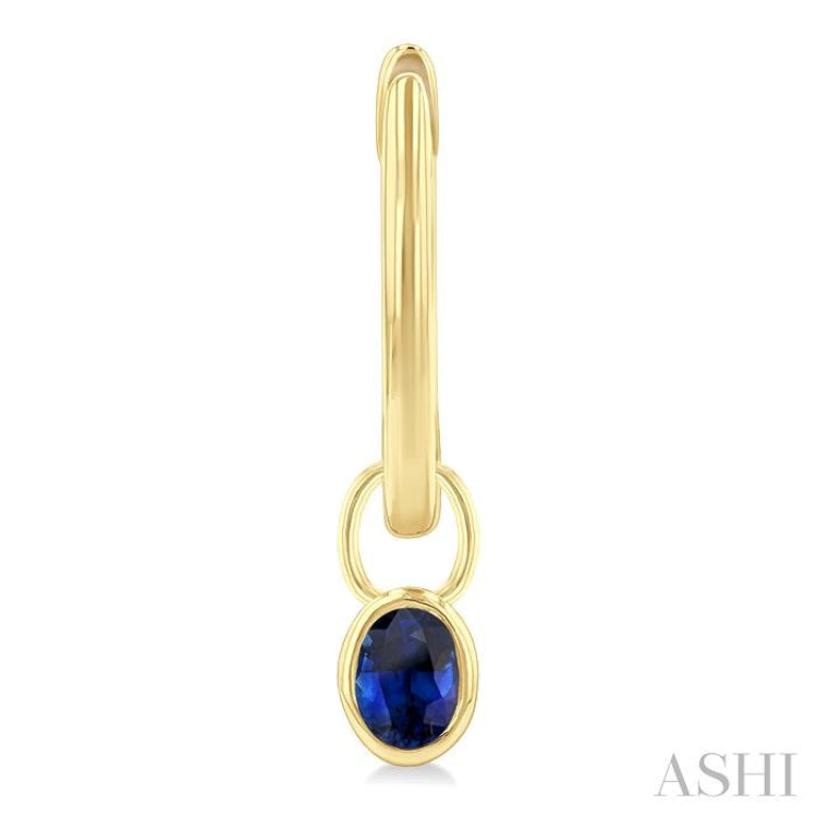 5x3 MM Bezel Set Oval Cut Sapphire Precious Fashion Huggie Earrings in 14K Yellow Gold