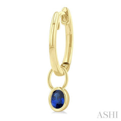 5x3 MM Bezel Set Oval Cut Sapphire Precious Fashion Huggie Earrings in 14K Yellow Gold